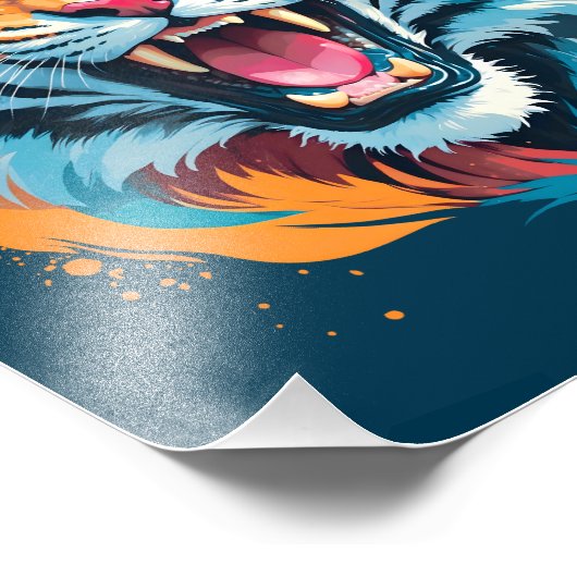 brullend tijgergezicht foto afdruk (Hoek)