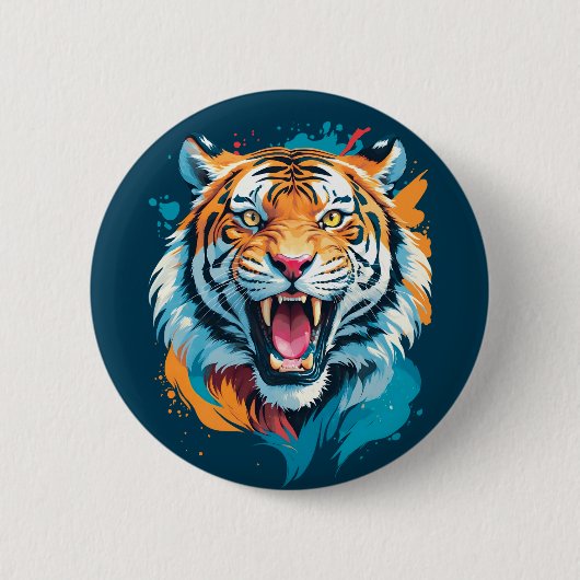 brullend tijgergezicht ronde button 5,7 cm (Voorkant)