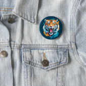 brullend tijgergezicht ronde button 5,7 cm (In situ)