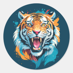 brullend tijgergezicht ronde sticker