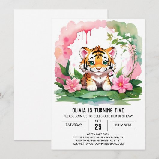 brullend wild een tijger thema verjaardag kaart (Voorkant / Achterkant)