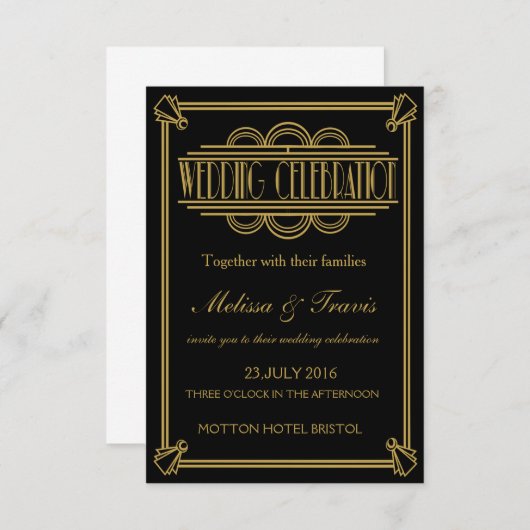 brullende 20's Art Deco bruiloft uitnodiging (Voorkant / Achterkant)