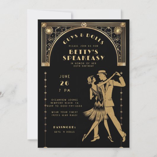 Brullende 20s Gatsby Flapper Speakeasy Chique Verj Kaart (Voorkant)
