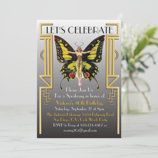 brullende 20's uitnodiging (Staand voorkant)