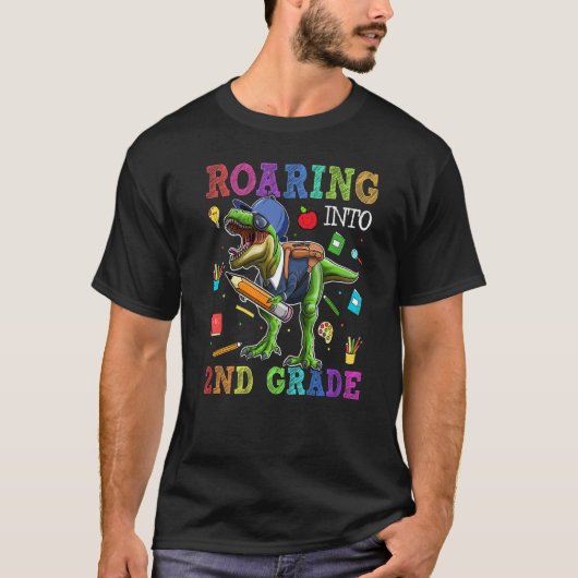 brullende 2e klas dinosaurus rex terug naar school t-shirt (Voorkant)