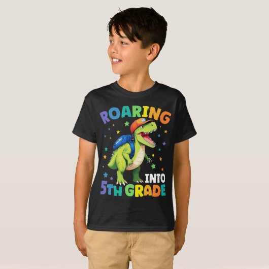 Brullende 5e klas dinosaurus T Rex terug naar scho T-shirt (Voorkant volledig)