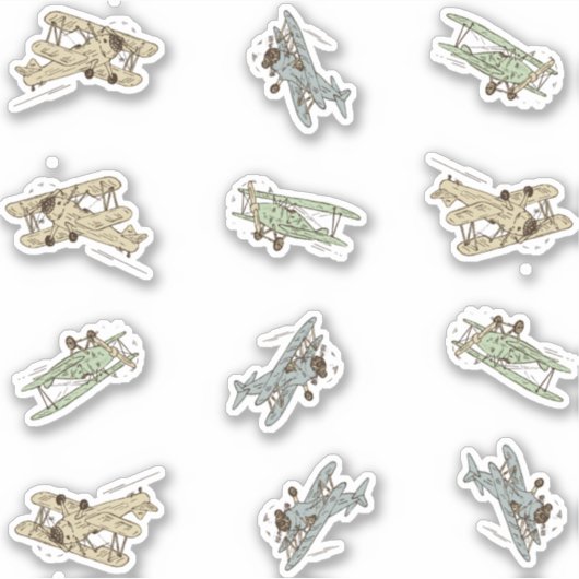 Brullende Art Deco Bi-planes - blauw groen custom  Sticker (Voorkant)
