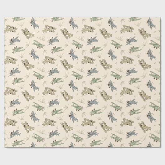 Brullende Art Deco Bi-planes - blauw groen patroon Cadeaupapier (Vlak)