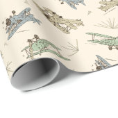 Brullende Art Deco Bi-planes - blauw groen patroon Cadeaupapier (Rol Hoek)