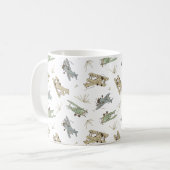 Brullende Art Deco Bi-planes - blauw groen patroon Koffiemok (Voorkant links)