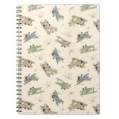 Brullende Art Deco Bi-planes - blauw groen patroon Notitieboek (Voorkant)