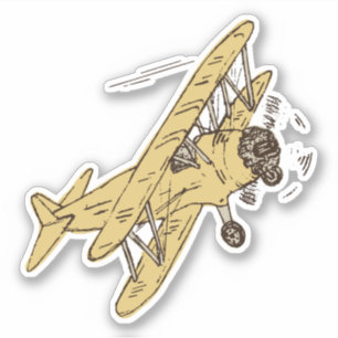 Brullende Art Deco Bi-planes - gele single. Sticker