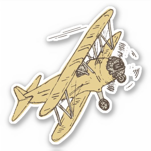 Brullende Art Deco Bi-planes - gele single. Sticker (Voorkant)