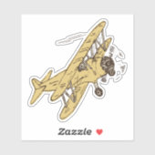 Brullende Art Deco Bi-planes - gele single. Sticker (Vel)
