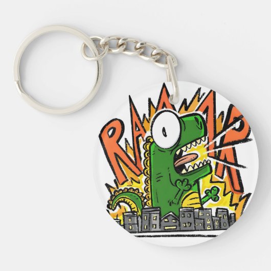 Brullende Dinosaur Cartoon Sleutelhanger (Voorkant)