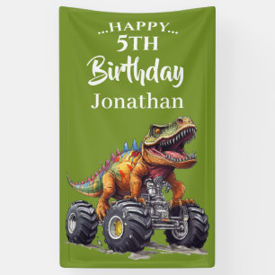 Brullende Dinosaurus T-Rex Monster Truck Feestje Spandoek