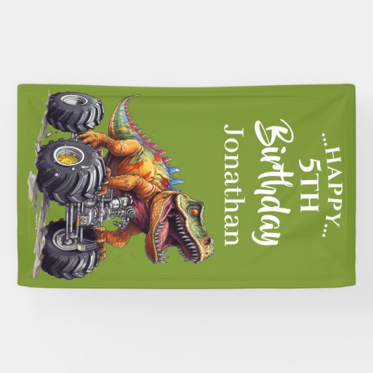 Brullende dinosaurus T-Rex monstertruckfeestje Spandoek (Horizontaal)