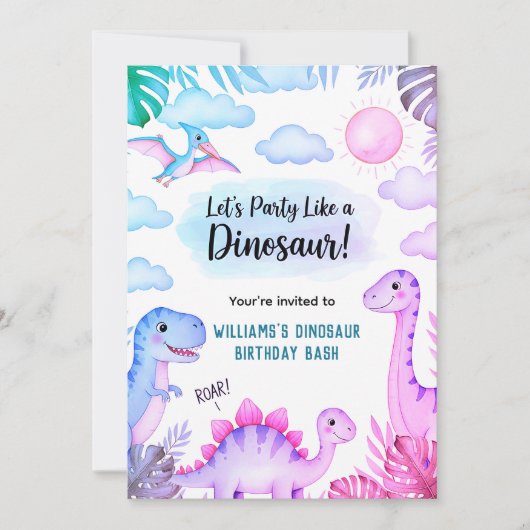Brullende Dinosaurus Verjaardagsuitnodiging Kaart (Voorkant)