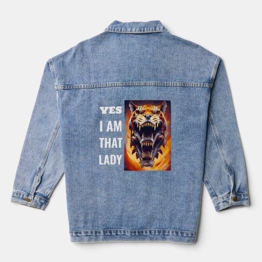 Brullende Fierce Fire Alien Tiger Wildlife Art Denim Jacket (Achterkant)