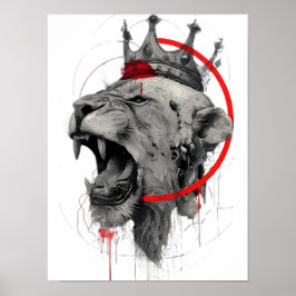 Brullende Gekroonde Leeuw Trash Polka Poster