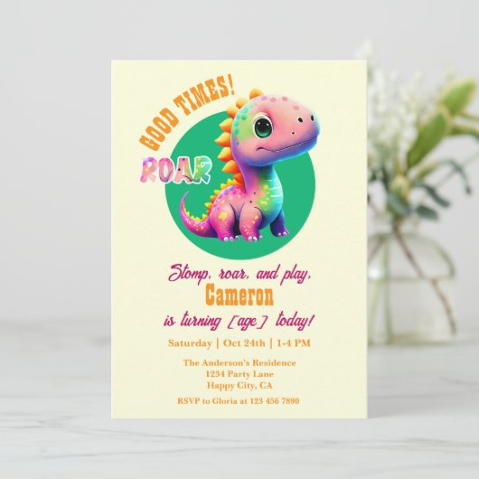 Brullende Goede Tijden Dinosaurus Elk Leeftijd Ver Kaart (Staand voorkant)