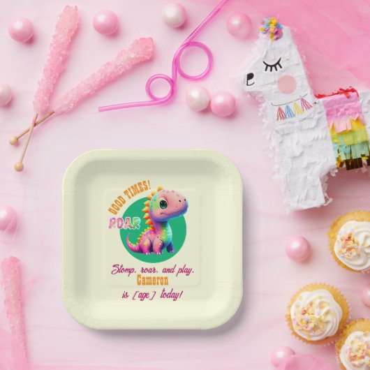 Brullende Goede Tijden Dinosaurus Elk Leeftijd Ver Papieren Bordje (Feest)