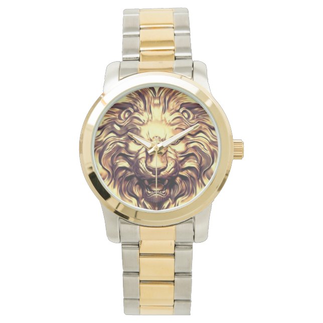 Brullende Gouden Leeuwenkop eWatch Horloge (Voorkant)