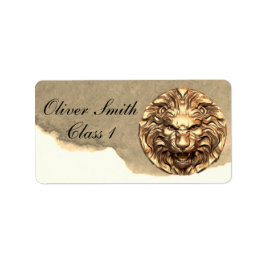 Brullende Gouden Leeuwenkop Gepersonaliseerd Schoo Etiket