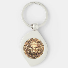 Brullende Gouden Leeuwenkop Metalen Sleutelhanger