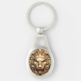Brullende Gouden Leeuwenkop Metalen Sleutelhanger