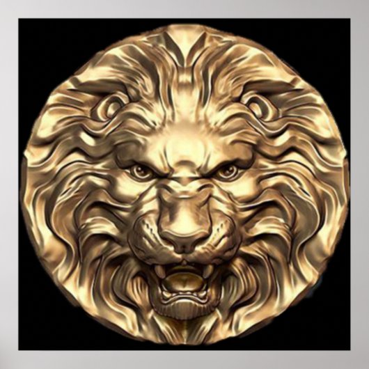 Brullende Gouden Leeuwenkop Poster (Voorkant)
