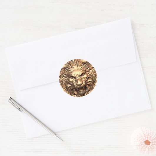 Brullende Gouden Leeuwenkop Ronde Sticker (Envelop)