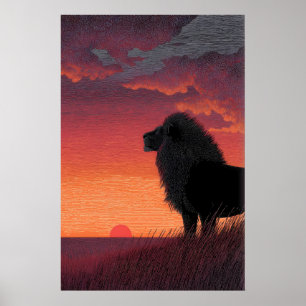 Brullende Horizon Leeuw Print Zonsondergang Wilde