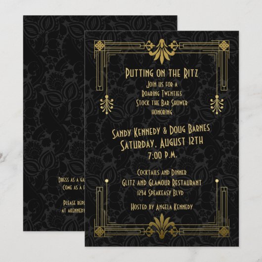 Brullende jaren '20 Art Deco Couple's Vrijgezellen Kaart (Voorkant / Achterkant)