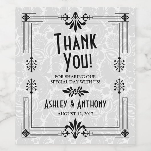 Brullende jaren '20 Art Deco Zwart Wit Bruiloft Wijn Etiket (Enkel label)