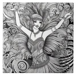 Brullende Jaren Twintig Art Deco Retro Glam Zwart  Tegeltje