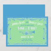 Brullende Jaren Twintig Trompet Trouwkaart Save th Kaart (Voorkant / Achterkant)