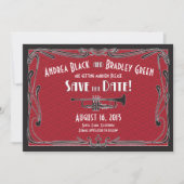 Brullende Jaren Twintig Trompet Trouwkaart Save th Save The Date (Voorkant)
