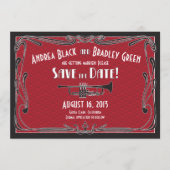 Brullende Jaren Twintig Trompet Trouwkaart Save th Save The Date (Voorkant)