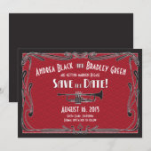 Brullende Jaren Twintig Trompet Trouwkaart Save th The Date (Voorkant / Achterkant)