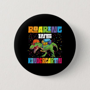 Brullende kleuterschool dinosaurus T Rex naar scho Ronde Button 5,7 Cm