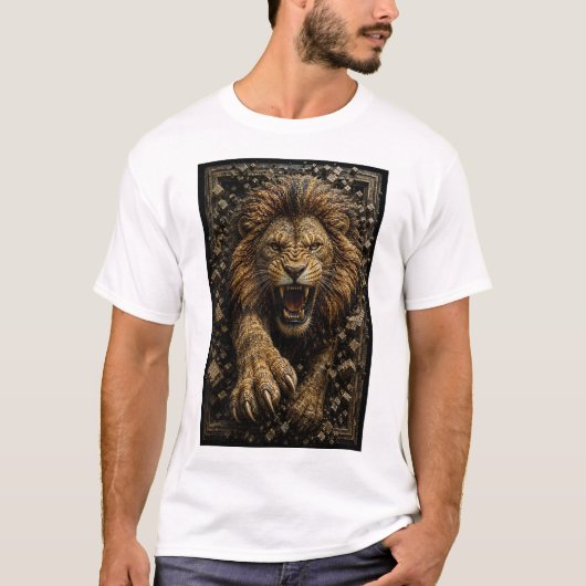 Brullende Leeuw – 3D Micro Mozaïek  T-shirt (Voorkant)