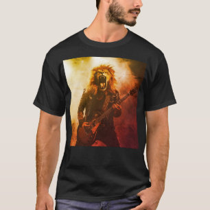 Brullende Leeuw Gitarist Vurige Podium T-Shirt