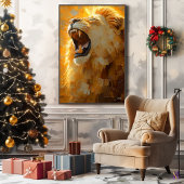 Brullende Leeuw in Dynamische Impasto Kunst Canvas Afdruk