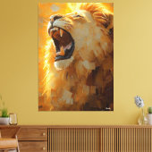 Brullende Leeuw in Dynamische Impasto Kunst Canvas Afdruk (Insitu (Woonkamer))