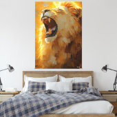 Brullende Leeuw in Dynamische Impasto Kunst Canvas Afdruk (Insitu (Slaapkamer))
