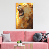 Brullende Leeuw in Dynamische Impasto Kunst Canvas Afdruk (Insitu (Woonkamer))