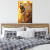 Brullende Leeuw in Dynamische Impasto Kunst Canvas Afdruk (Insitu (Slaapkamer))