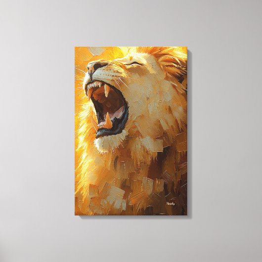 Brullende Leeuw in Dynamische Impasto Kunst Canvas Afdruk (Voorkant)