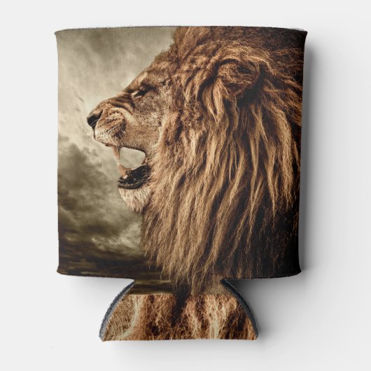 Brullende Leeuw: Majestueuze  kunst. Blikjeskoeler (Voorkant)